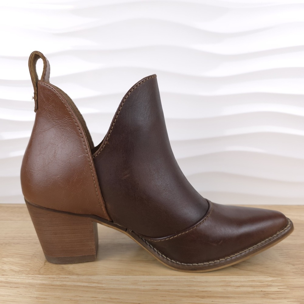 Nocona Micki Western‎ Ankle Boots Womens 7.5 Brunette Cowhide Snip Toe Booties - Picture 3 of 14